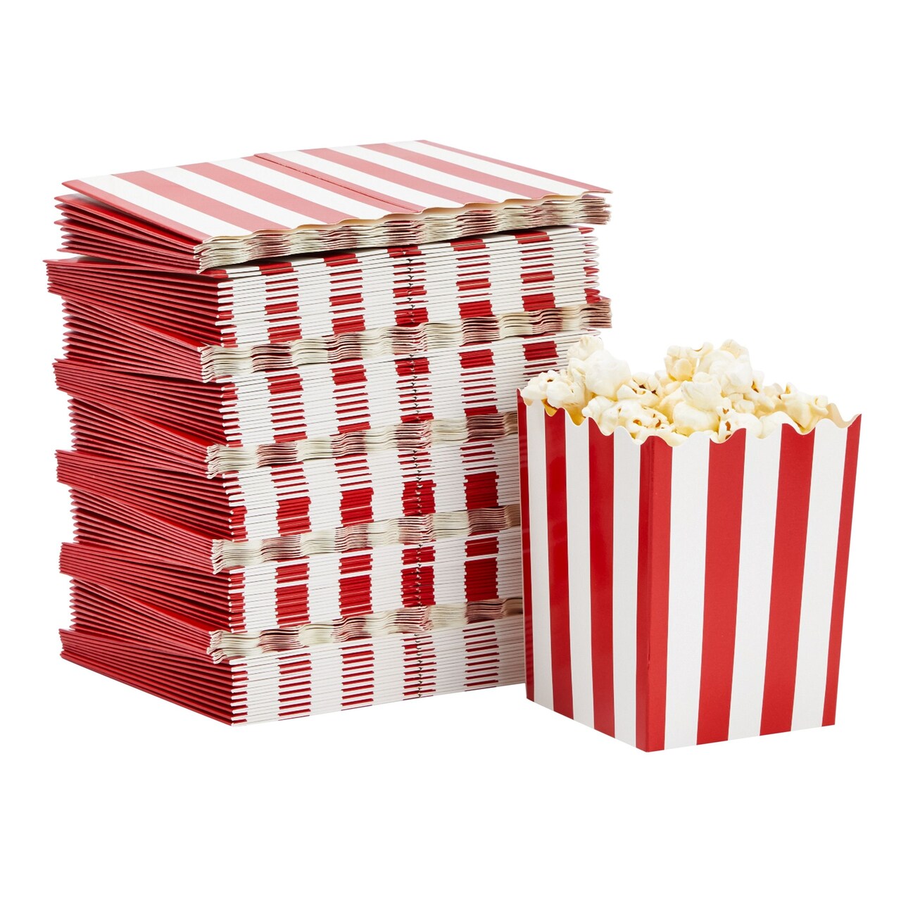 100 Pack Red and White Mini Popcorn Boxes for Party, Bulk Paper Popcorn Containers for Movie Night Decorations (3 x 4 In)